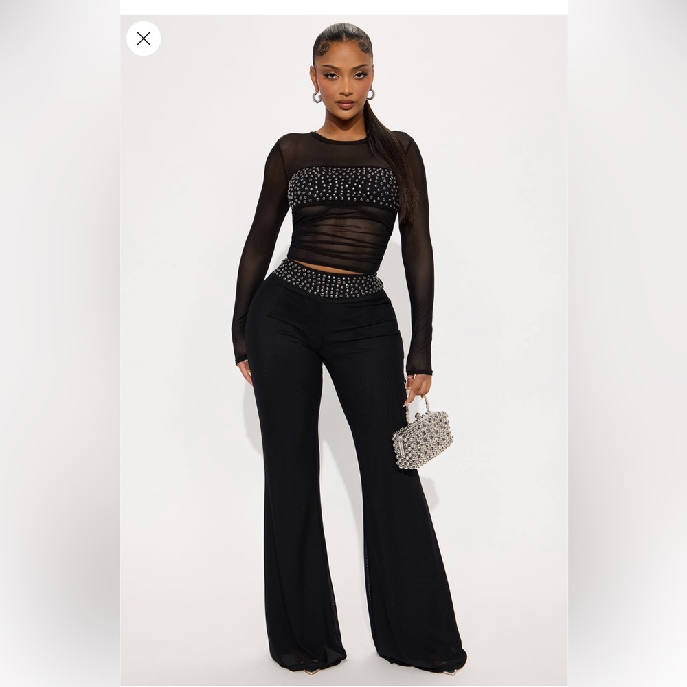 Fashion Nova Black Sheer Top and Pants Set